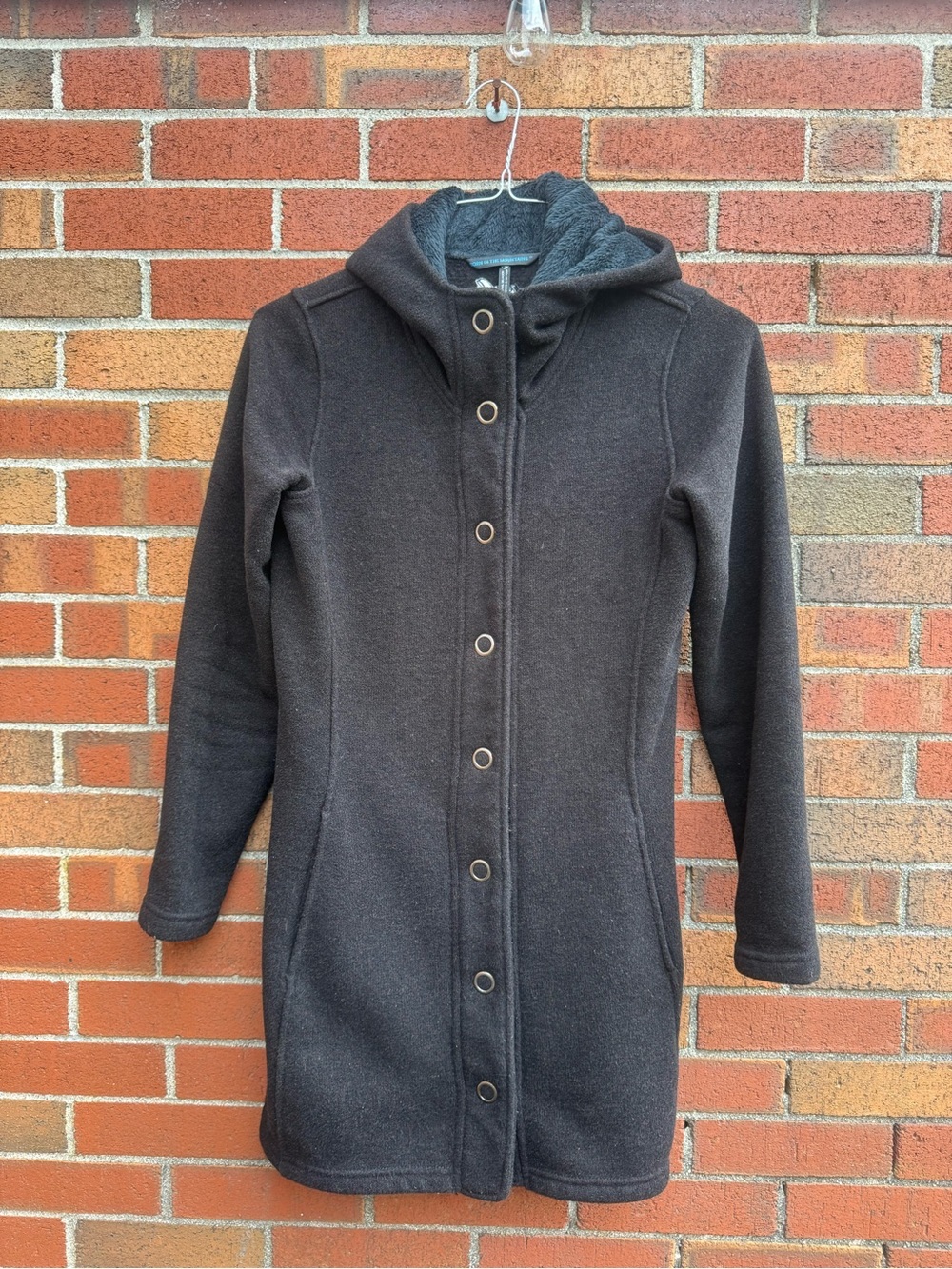 KÜHL Hooded Fleece Coat Jacket XS Charcoal Snap Front Plush Lined